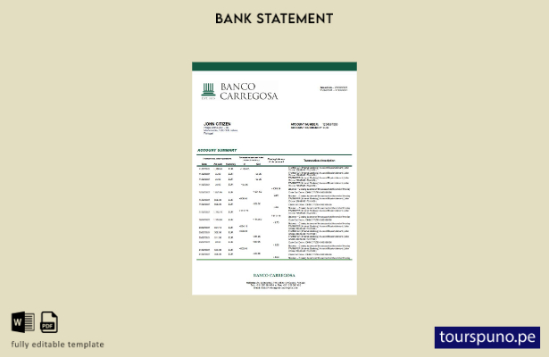 listo para imprimir plantilla de word   extracto bancario de Portugal Banco Carr